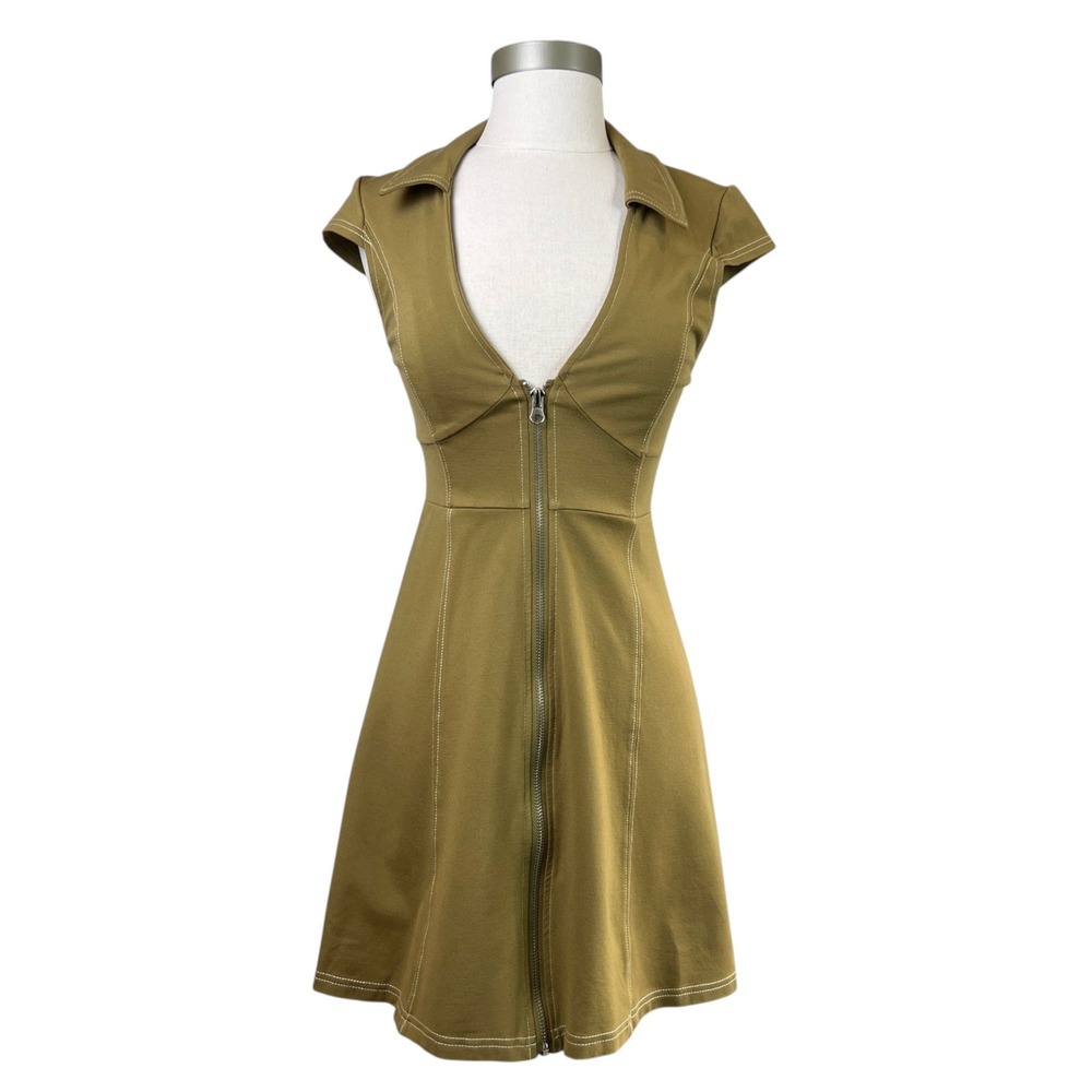 Urban Outfitters Zip Front Mini Dress Womens Small Olive Green Utility Indie